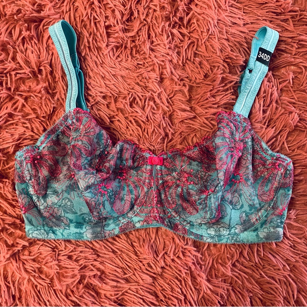Turquoise and Hot Pink Lace Bralette from Paramour